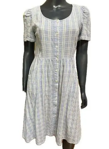 Draper James  Linen Blend Button Front Dress in Blue Stripe Size 6 Midi Dress