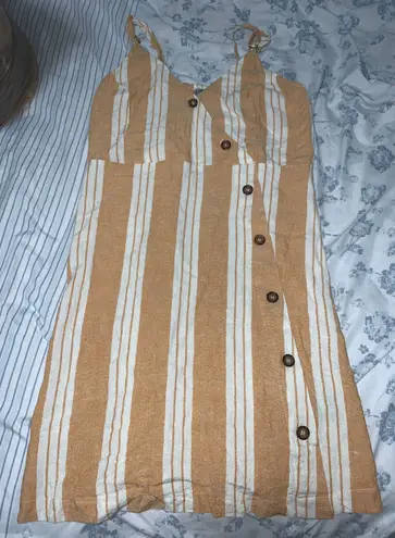 linen striped mini sun dress white and yellow Size M