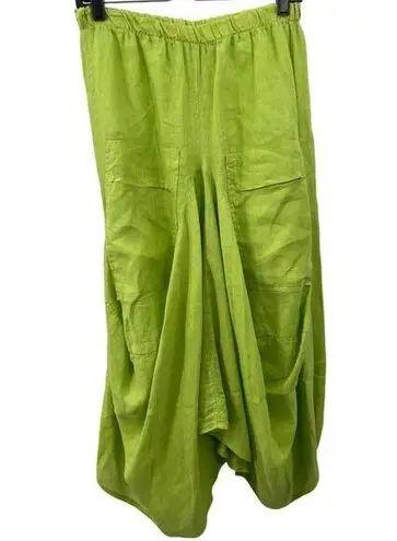 100% Linen Parachute Cargo Boho Midi Skirt Women's Size S/M Green Size M