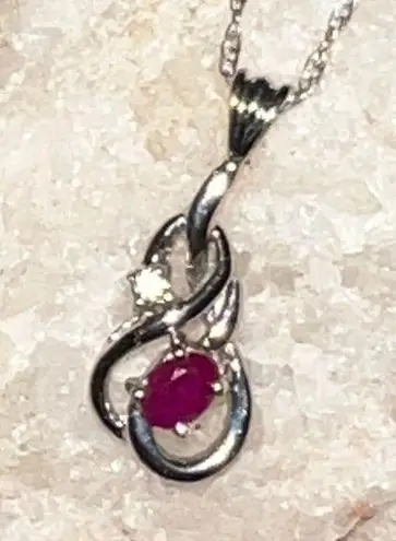 Ruby 14K White Gold Diamond & ? Necklace