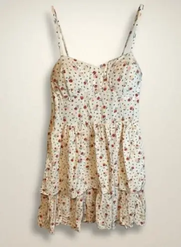 Floral Print Mini Dress Sleeveless Ruffle Hem Summer Sundress Red Size undefined