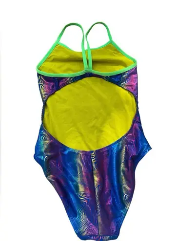 The Finals Rainbow Foil & Neon Lime Trim Athletic Swimsuit Bathing Suit
