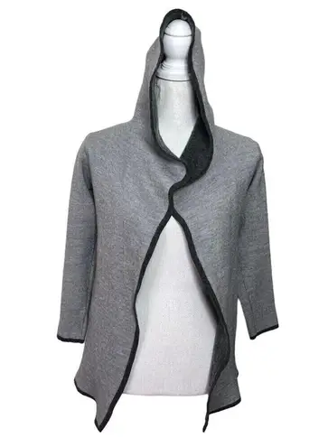BNCI by BLANC NOIR Wool Blend Gray Black Hooded Open Front Long Cardigan Size XS
