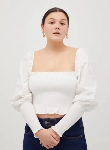 Hill House Home The Grace Nap Top White Smocked Square Neck Puff Sleeve S NWT