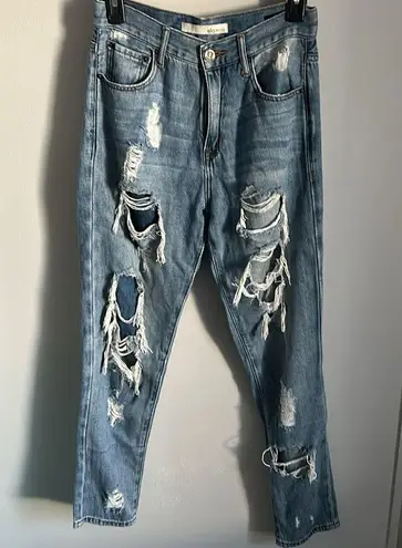 Ella Moss Juniors Vintage High Waist Distressed Denim Medium Wash Jeans