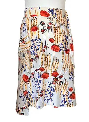 Rachel Comey 100% Silk Nightcap Midi Skirt Cactus Flower Print. Large 12. Boho Red