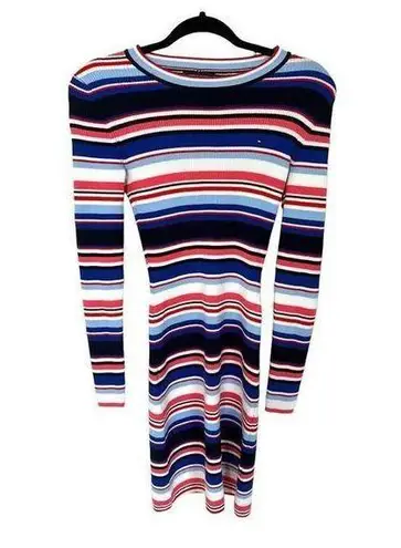 Tommy Hilfiger  Womens Ribbed Knit Striped Sweater Dress White Red Blue Size XS