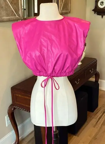 Shoefly Pink Leather Look Top Drawstring Cropped Hem