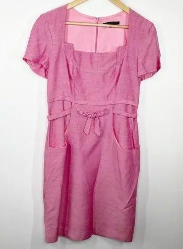 David Meister Pink Sheath Dress Women Sz 6 Short Sleeve Square Neck Feminine