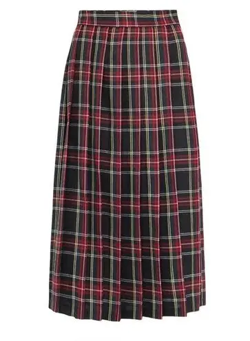 Lands'End VTG  Dark Academia Pleated Red Black Green Tartan Plaid Skirt 100% Wool