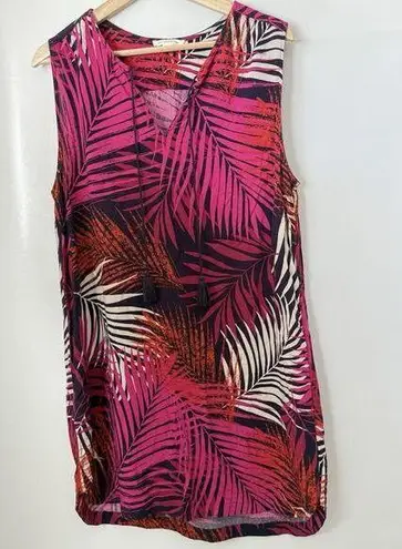 Beach Lunch Lounge Dress Womens Lg Tiered Palm Leaves Tassels Resort Tropical Pink