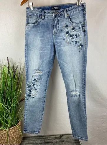 Silver Jeans Silver Blue Embroidered Floral Izzy Skinny Ankle Jeans 27