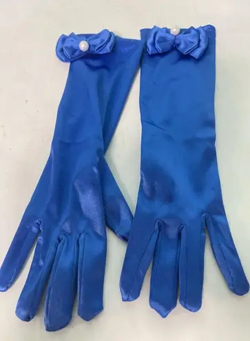NEW BLUE NYLON SATIN SPANDEX FORMAL OPERA GLOVES Size 4