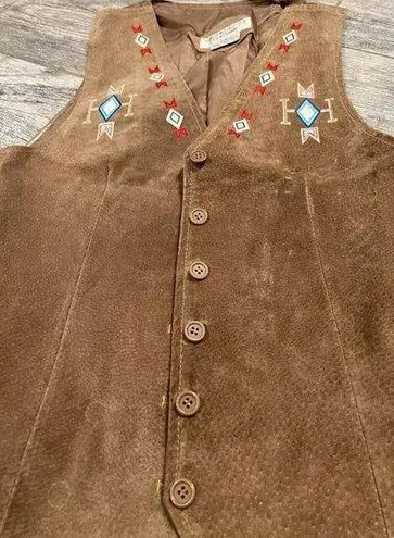 Cambridge Dry Goods 100% Leather Vest Small Lined Western Aztec Southwestern