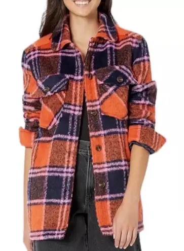 BLANKNYC Plaid Jacket Shacket Womens XS Orange Black Preppy Boho Casual Classic