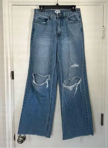 Abound  Blue Denim High Rise Wide Leg Distressed Jeans 28