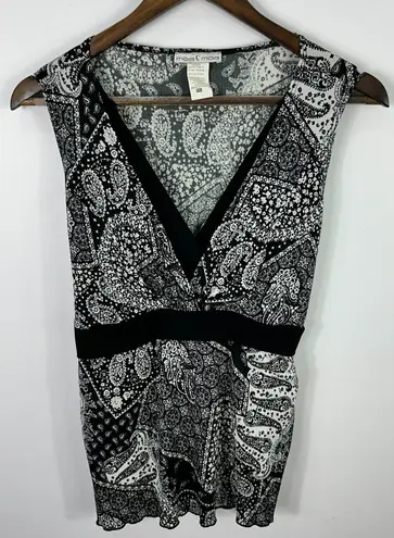 Moa Moa Top 1X Black White Y2K Babydoll Bandana Print Boho Paisley Festival