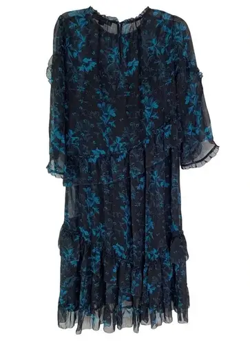 ALLSAINTS Macey Cultivar Chiffon Floral Midi Dress Black and Blue Size XS NWT