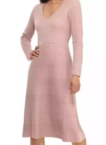Gal Meets Glam Heidi Mixed Stitch Long Sleeve Midi Sweater Dress Blush Pink XS