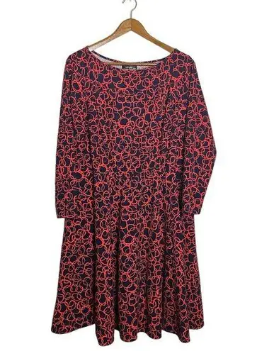 Eshakti Custom Navy Blue Red Geometric Circle Print Fit and Flare Dress