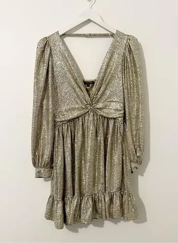 Skies Are Blue Metallic Long Sleeve Gold Cocktail Dress Party Size Medium M
