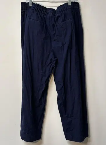 Lane Bryant Linen Wide Leg Pant navy blue 16 elastic waist office business