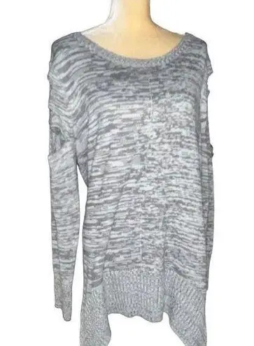 Ashley Stewart  peekaboo sleeved flared hem gray sweater!