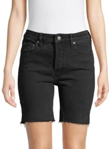 Free People  Avery Black Denim Bermuda Cut Off Button Fly Jean Shorts 28"