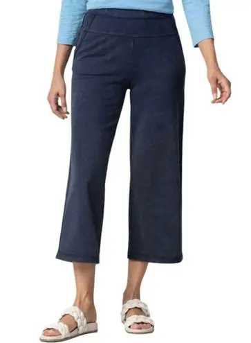 Habitat L Washed Terry Chili Flood Pants Wide Leg Navy Pockets Elastic Waist