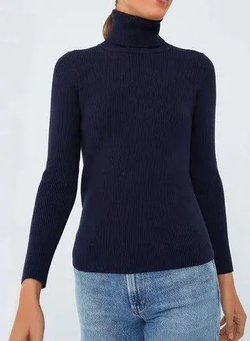 Pomander Place Arlo Ribbed Long Sleeve Turtleneck Top Navy Blue Small