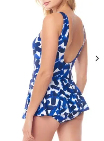 Sea & Sand Blue Paint Asymmetrical Wrap Swimdress White Size 20W