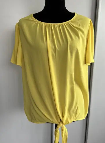Counterparts Blouse Womens Top Yellow Short Sleeve Size XL Crewneck Front Tie