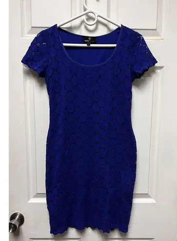 Ronni Nicole CDQ Womens Size Small Blue Lace Overlay Sheath Dress Short Sleeve