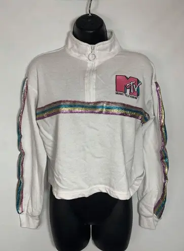 MTV 1/4 Zip Cropped Sweatshirt size small Silver