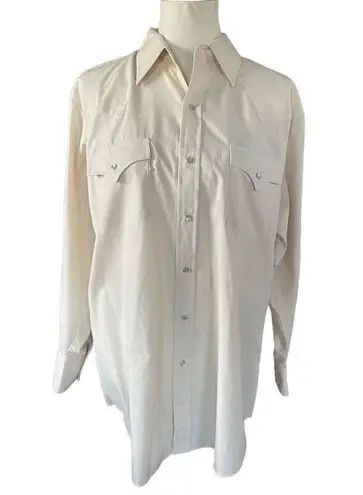 Vintage Ely Cattleman Men’s Cream Long Sleeves Western Tops Pearly Snaps Size 33