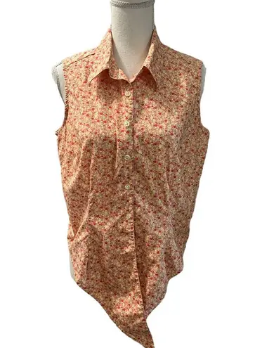 Casual Corner Annex 60s 70s Floral Bohemian Collared Tie Waist Crop Top Sz L Orange Size L