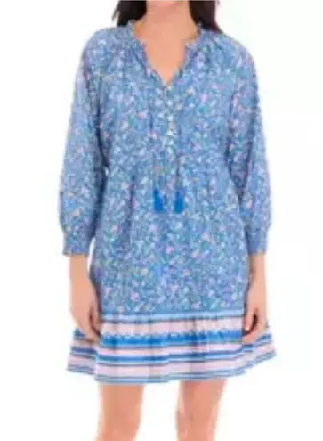 Wonderly Peasant Midi Dress Blue Floral Size 2X Cottage Boho Romantic XXL Ruffle