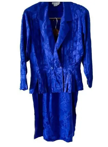 Vintage 100% Silk Butterfly Garden Embossed Print Skirt Suit Set size M 8 🦋 Blue Size M