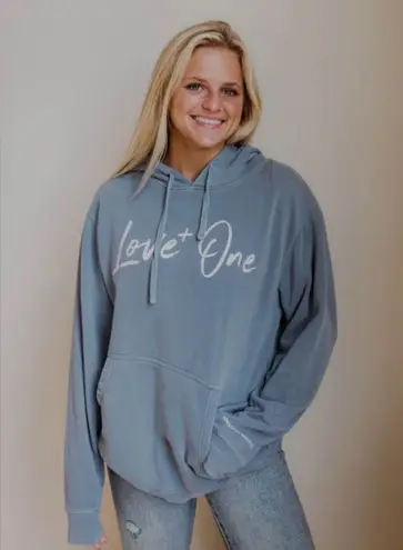 Love One International Hoodie Sweatshirt Size Large Blue