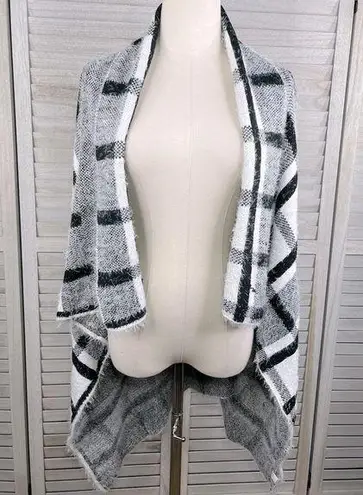 Sweater Vest Longline Open Front Black & White Windowpane Check Eyelash