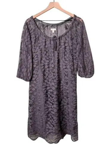 Garnet Hill Boheme Easy Lace Above Knee Leaf Dress Castlerock Grey Size 12