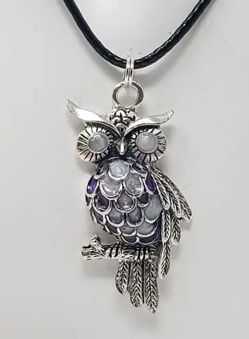 Handmade Owl Pendant White & Purple Metallic Resin Necklace