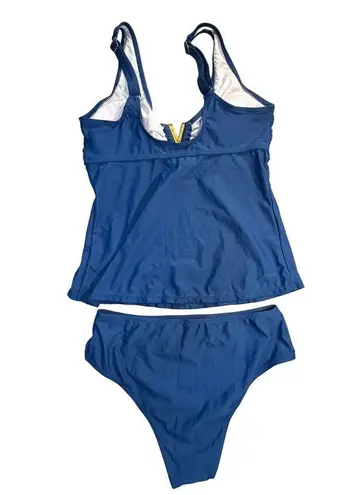 Zaful  Women's Medium Blue V Neck Ruched High Waisted Tankini Swimsuit