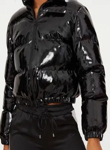 Black shiny puffer jacket pretty little thing sale