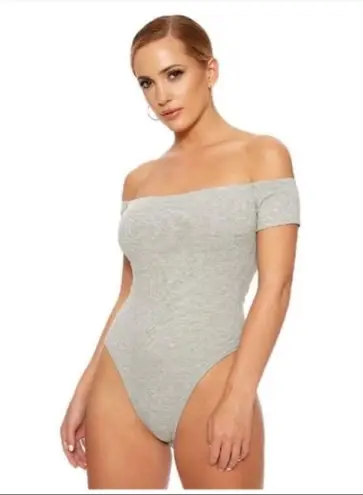 Naked Wardrobe NWOT Grey Off the Shoulder Bodysuit