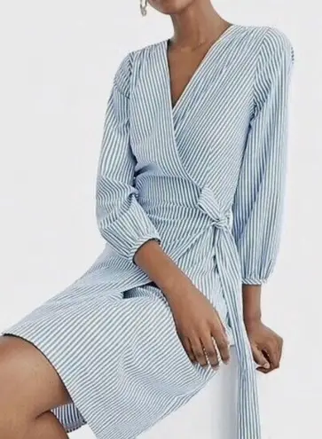 J.Crew Dress Womens Size 6 Blue White Striped Cotton Poplin Wrap