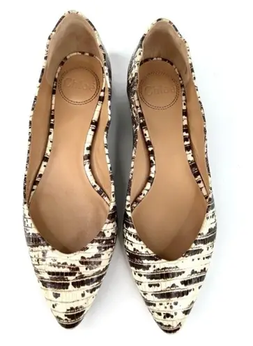 Chloé Laurena Croc Lizard Embossed Animal Scalloped Leather Ballet Flats 35.5