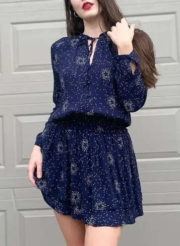 Rails Jasmine Navy Stella Star Pattern Celestial Long Sleeve Mini Dress Small