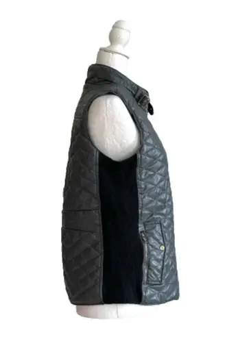 Poof! Poof Quilted Vest Deep Gray Faux Leather Quilted Knit Side Panel Pockets Small