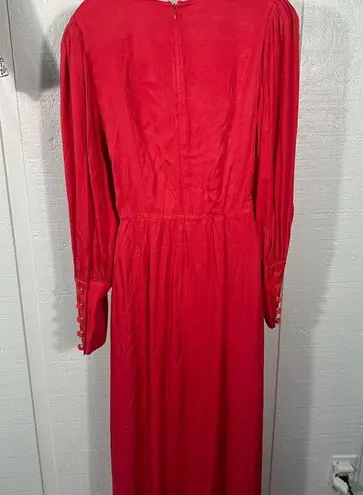 Farm Rio  Cutout Maxi Dress Red V Neck Ballon Sleeve Size Medium NWT